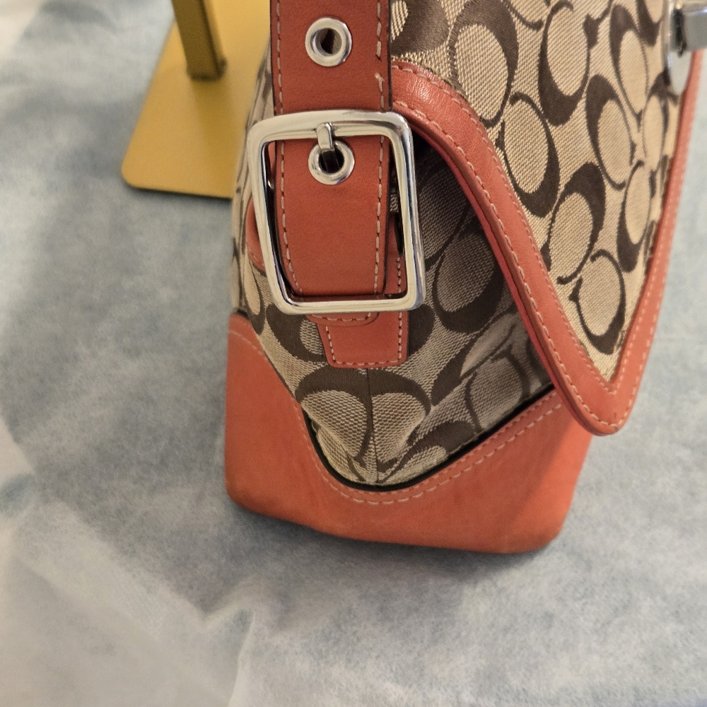 Coach Tan with Red Leather Trim, Y2K, Adjustable Strap Purse - Picture 4 of 17